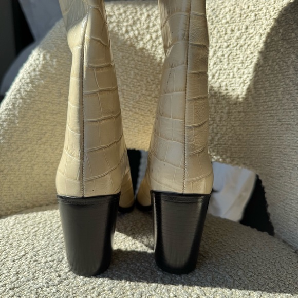 Schutz Maryana Block Crocodile-Embossed Leather Boots in Eggshell - Picture 13 of 14